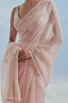 Buy_Nachiket Barve_Pink Organza Embroidered Floral Deep V Neck Babylon Saree With Blouse  _Online_at_Aza_Fashions