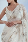 Nachiket Barve_Ivory Organza Embroidered Floral V Neck Nova Saree With Blouse _Online_at_Aza_Fashions