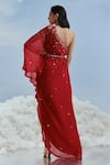 Shop_Nachiket Barve_Red Georgette Embroidered Floral One Metallic Izmir Toga Dress  _at_Aza_Fashions