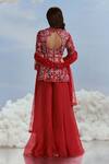 Shop_Nachiket Barve_Red Peplum And Sharara Organza Embroidered Floral V Neck Top Set _at_Aza_Fashions
