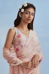 Nachiket Barve_Pink Saree And Blouse Organza Izmir Carnations With Lunar Blossom _Online_at_Aza_Fashions