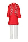 Buy_STELLA ROSSA BY LES PETITS_Red Cotton Embroidery Floral Vine Pattern Nehru Jacket With Kurta Set_at_Aza_Fashions