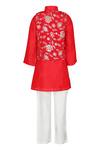 Shop_STELLA ROSSA BY LES PETITS_Red Cotton Embroidery Floral Vine Pattern Nehru Jacket With Kurta Set_at_Aza_Fashions