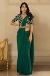 Buy_Paulmi and Harsh_Green Saree Georgette Hand Pre-stitched With Blouse And Belt  _at_Aza_Fashions