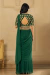 Shop_Paulmi and Harsh_Green Saree Georgette Hand Pre-stitched With Blouse And Belt  _at_Aza_Fashions