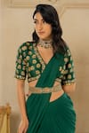 Shop_Paulmi and Harsh_Green Saree Georgette Hand Pre-stitched With Blouse And Belt  _Online_at_Aza_Fashions