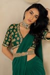 Paulmi and Harsh_Green Saree Georgette Hand Pre-stitched With Blouse And Belt  _at_Aza_Fashions