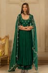 Buy_Paulmi and Harsh_Green Malai Chanderi Hand Embroidered Mirror U Neck Anarkali Pant Set  _at_Aza_Fashions