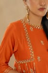 Buy_Paulmi and Harsh_Orange Chiniya Silk Hand Embroidered Butti Motifs Round Anarkali And Pant Set _Online_at_Aza_Fashions