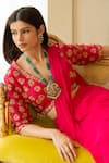 Paulmi and Harsh_Pink Saree Georgette Pre-stitched With Half Sleeve Blouse And Belt  _at_Aza_Fashions