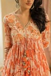 Shop_Paulmi and Harsh_Orange Georgette Printed Floral V Neck Peplum Top And Palazzo Set  _Online_at_Aza_Fashions