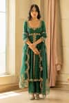 Buy_Paulmi and Harsh_Green Chiniya Silk Embroidered Zari Round Anarkali Pant Set  _at_Aza_Fashions