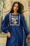 Buy_Paulmi and Harsh_Blue Chiniya Silk Hand Embroidered Anar Motifs Round Kurta And Pant Set  _Online_at_Aza_Fashions