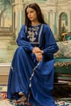 Shop_Paulmi and Harsh_Blue Chiniya Silk Hand Embroidered Anar Motifs Round Kurta And Pant Set  _Online_at_Aza_Fashions