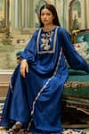 Paulmi and Harsh_Blue Chiniya Silk Hand Embroidered Anar Motifs Round Kurta And Pant Set  _at_Aza_Fashions