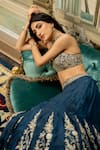 Shop_Paulmi and Harsh_Blue Lehenga Russian Jacquard Hand Embroidered Jaal Blouse Set  _Online_at_Aza_Fashions