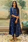 Buy_Paulmi and Harsh_Blue Chiniya Silk Hand Embroidered Butti Mirror Anarkali And Pant Set  _at_Aza_Fashions