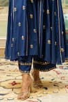 Paulmi and Harsh_Blue Chiniya Silk Hand Embroidered Butti Mirror Anarkali And Pant Set  _at_Aza_Fashions