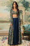 Buy_Paulmi and Harsh_Blue Georgette Printed Floral Sweetheart Pattern Jacket Pant Set _at_Aza_Fashions