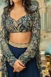 Paulmi and Harsh_Blue Georgette Printed Floral Sweetheart Pattern Jacket Pant Set _at_Aza_Fashions