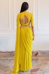 Shop_Paulmi and Harsh_Yellow Saree Georgette Hand Solid Pre-stitched With Blouse And Belt  _at_Aza_Fashions