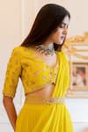 Paulmi and Harsh_Yellow Saree Georgette Hand Embroidered Solid Pre-stitched With Blouse And Belt _Online_at_Aza_Fashions