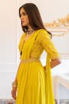 Buy_Paulmi and Harsh_Yellow Saree Georgette Hand Solid Pre-stitched With Blouse And Belt  _Online_at_Aza_Fashions