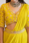 Shop_Paulmi and Harsh_Yellow Saree Georgette Hand Solid Pre-stitched With Blouse And Belt  _Online_at_Aza_Fashions