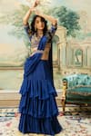 Buy_Paulmi and Harsh_Blue Saree Organza Hand Embroidered Solid Layered Pre-stitched Set _at_Aza_Fashions
