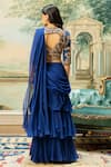 Shop_Paulmi and Harsh_Blue Saree Organza Hand Embroidered Solid Layered Pre-stitched Set _at_Aza_Fashions