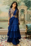 Paulmi and Harsh_Blue Saree Organza Hand Embroidered Solid Layered Pre-stitched Set _Online_at_Aza_Fashions