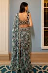 Shop_Paulmi and Harsh_Green Saree Crepe Printed Floral Pre-draped With Embroidered Bloy  _at_Aza_Fashions