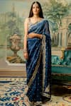 Buy_Paulmi and Harsh_Blue Saree Organza Embroidered Mirror V Neck Set  _at_Aza_Fashions