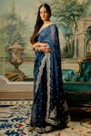 Shop_Paulmi and Harsh_Blue Saree Organza Embroidered Mirror V Neck Set  _at_Aza_Fashions