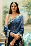 Paulmi and Harsh_Blue Saree Organza Embroidered Mirror V Neck Set  _Online_at_Aza_Fashions