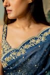 Buy_Paulmi and Harsh_Blue Saree Organza Embroidered Mirror V Neck Set  _Online_at_Aza_Fashions