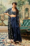 Buy_Paulmi and Harsh_Blue Jacket And Blouse Russian Jacquard Woven Floral Draped Skirt Set  _at_Aza_Fashions