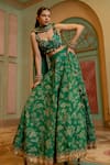 Shop_Paulmi and Harsh_Emerald Green Lehenga And Blouse Russian Jacquard Woven Bridal Set  _at_Aza_Fashions