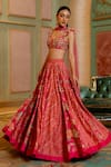 Buy_Paulmi and Harsh_Pink Lehenga And Blouse Chiniya Silk Printed Blooming Bridal Set _Online_at_Aza_Fashions
