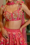 Shop_Paulmi and Harsh_Pink Lehenga And Blouse Chiniya Silk Printed Blooming Bridal Set _Online_at_Aza_Fashions