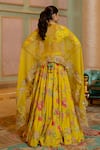 Shop_Paulmi and Harsh_Yellow Lehenga And Blouse Chiniya Silk Printed Floral V Bridal Set _at_Aza_Fashions