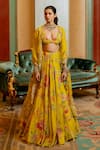Paulmi and Harsh_Yellow Lehenga And Blouse Chiniya Silk Printed Floral V Bridal Set _Online_at_Aza_Fashions