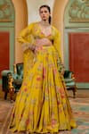 Buy_Paulmi and Harsh_Yellow Lehenga And Blouse Chiniya Silk Printed Floral V Bridal Set _Online_at_Aza_Fashions