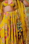 Shop_Paulmi and Harsh_Yellow Lehenga And Blouse Chiniya Silk Printed Floral V Bridal Set _Online_at_Aza_Fashions