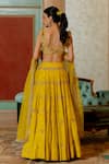 Shop_Paulmi and Harsh_Yellow Lehenga Russian Jacquard Woven Floral Embroidered Set  _at_Aza_Fashions