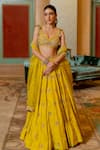 Paulmi and Harsh_Yellow Lehenga Russian Jacquard Woven Floral Embroidered Set  _at_Aza_Fashions