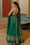 Shop_Paulmi and Harsh_Emerald Green Organza Embroidery Zari Thread Leaf Lehenga Set  _at_Aza_Fashions