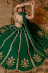 Paulmi and Harsh_Emerald Green Organza Embroidery Zari Thread Leaf Lehenga Set  _Online_at_Aza_Fashions