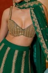 Buy_Paulmi and Harsh_Emerald Green Organza Embroidery Zari Thread Leaf Lehenga Set  _Online_at_Aza_Fashions