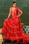Buy_Paulmi and Harsh_Red Saree Chiffon Printed Bloom Sweetheart Pre-stitched With Blouse _at_Aza_Fashions